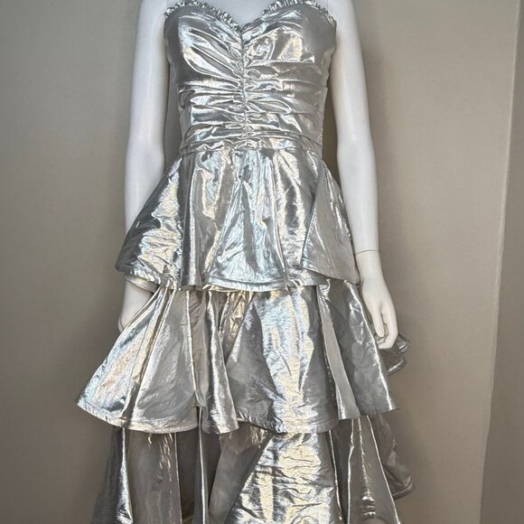 Vintage 1980s Silver Lame Dress, Joy Stevens Size Small, 80s Prom - Picture 3 of 7